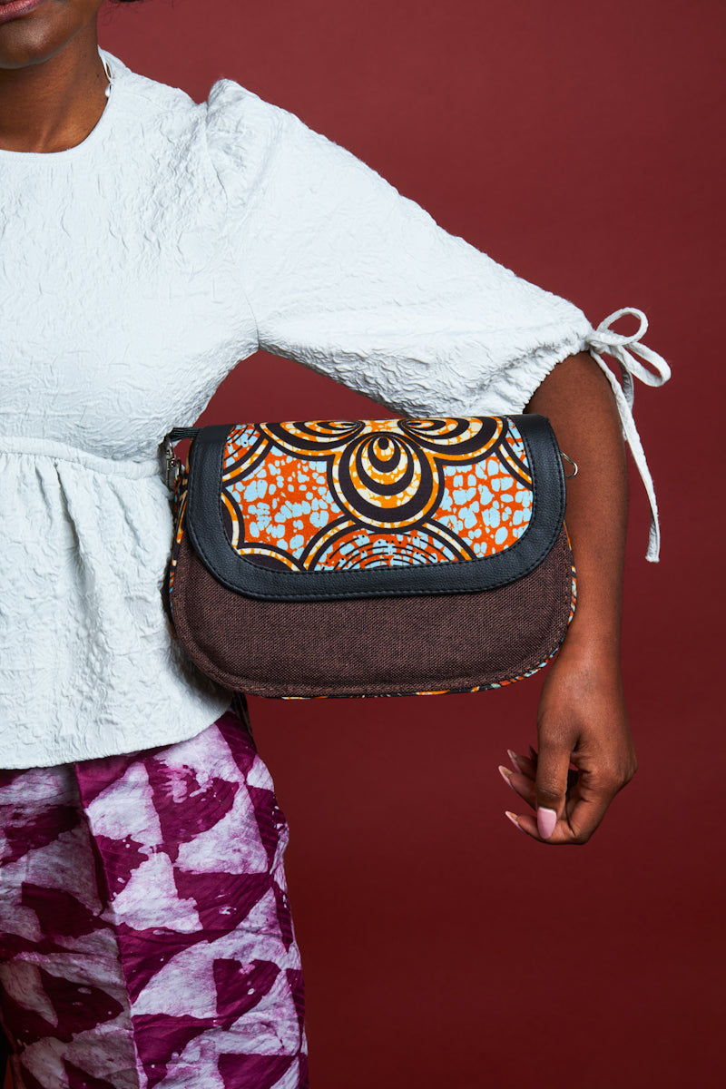 African print crossbody bag-  Brown Jute