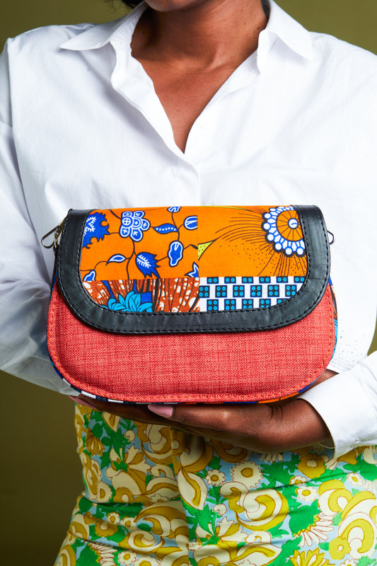 African print crossbody bag- Orange Jute