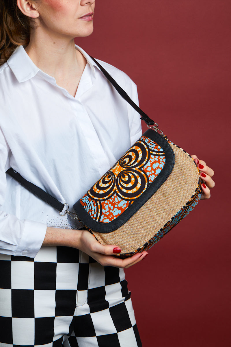 African print crossbody bag-  Natural Jute