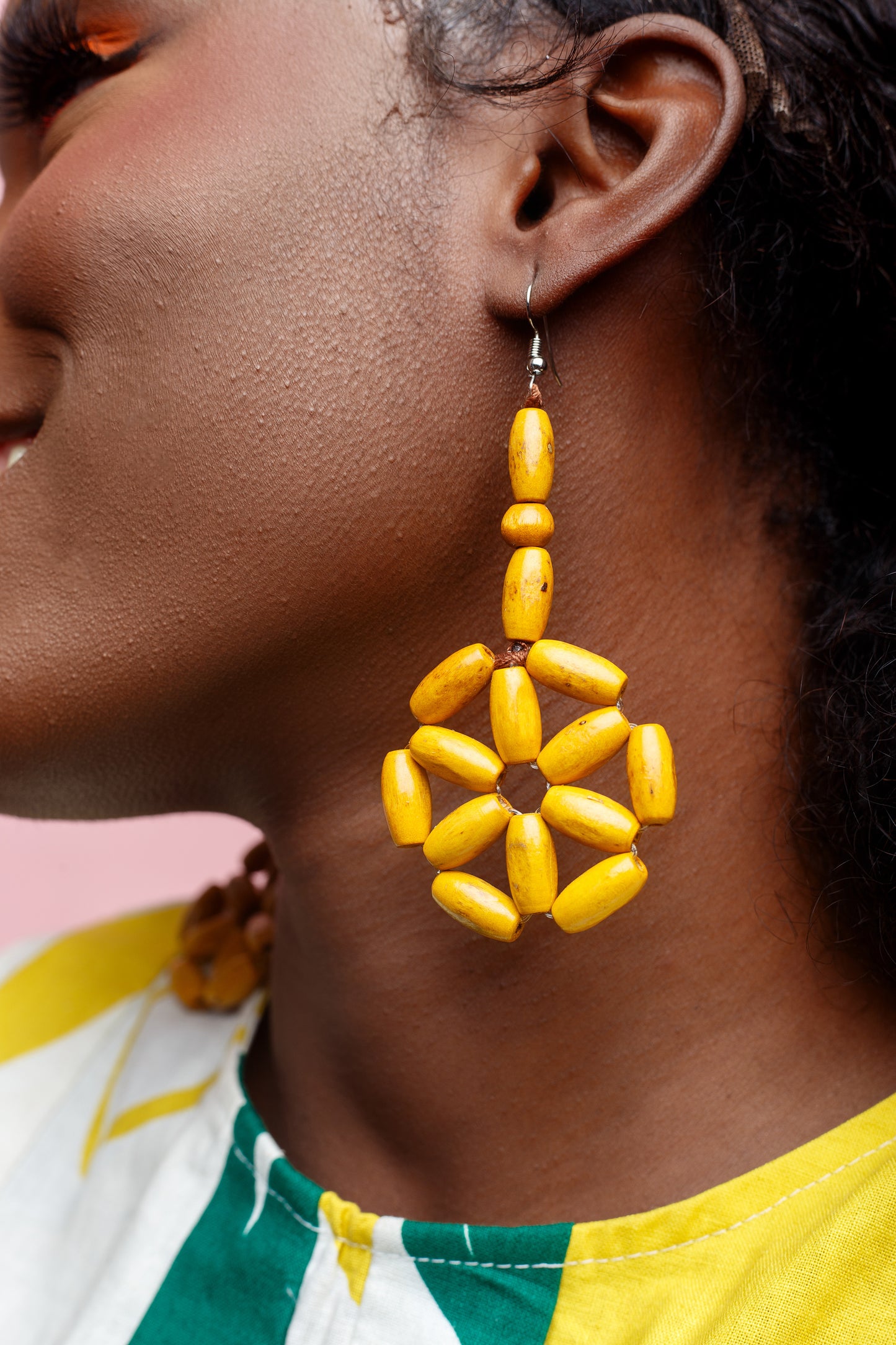 Boa African Beads Earrings- Yellow