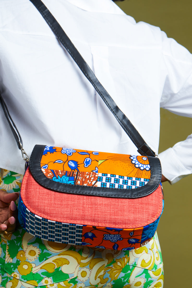 African print crossbody bag- Orange Jute