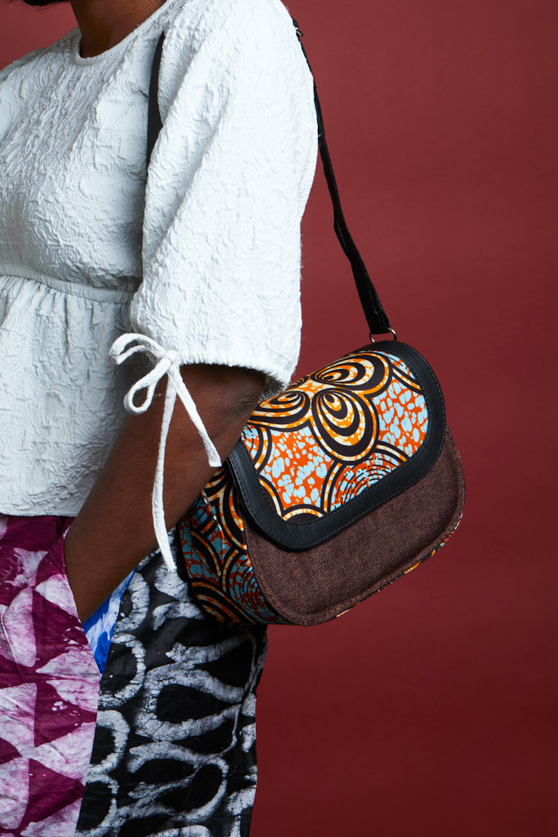 African print crossbody bag-  Brown Jute