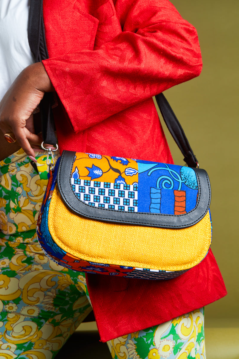 African print crossbody bag- Yellow Jute