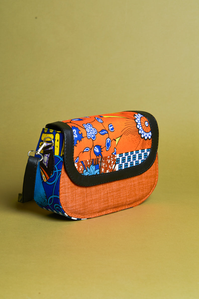 African print crossbody bag- Orange Jute