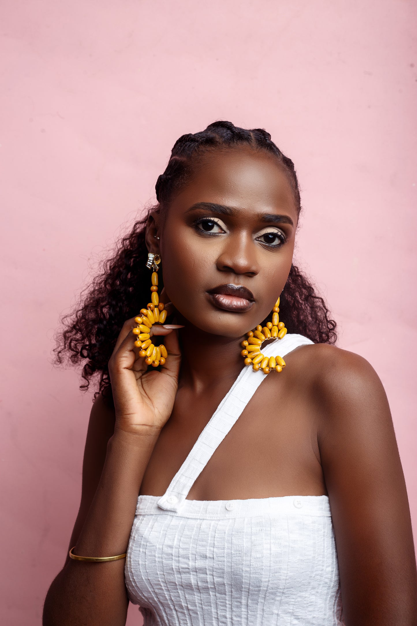 Boa African Beads Earrings- Yellow