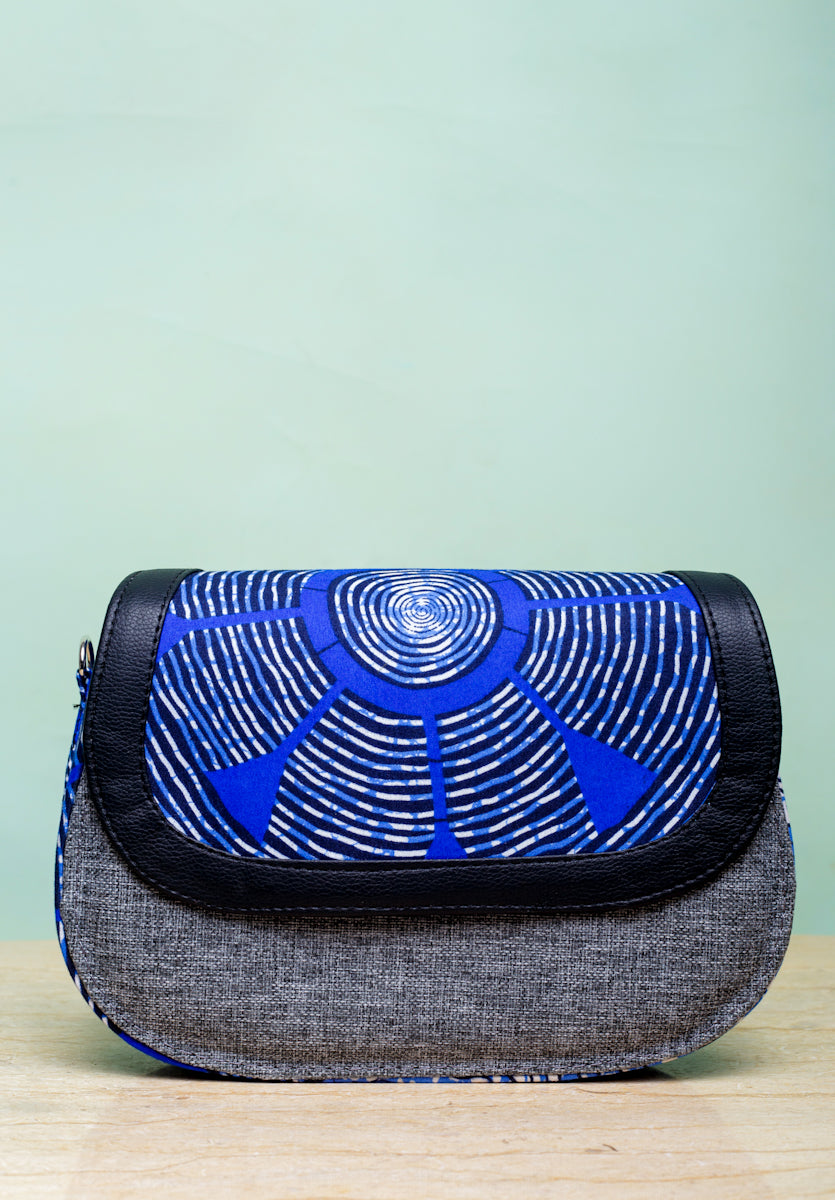 African print crossbody bag- Grey Jute
