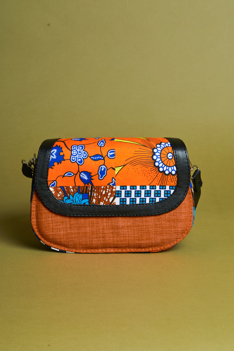 African print crossbody bag- Orange Jute