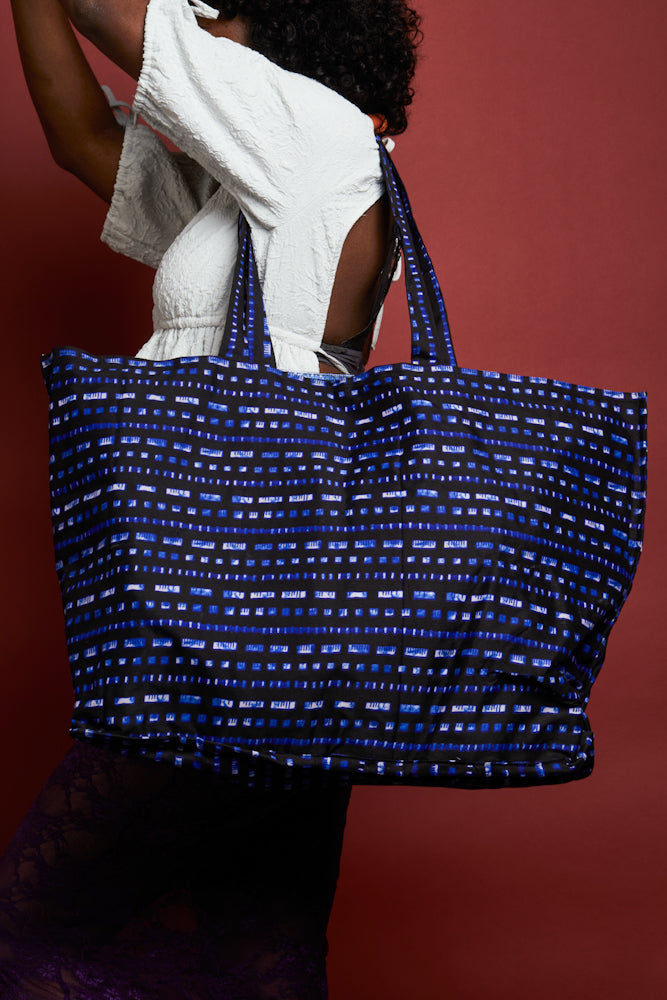 NEW- African Print Maxi Tote Bag - Blue Navy