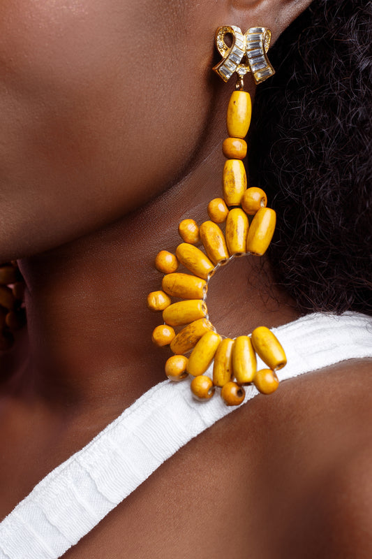 Boa African Beads Earrings- Yellow