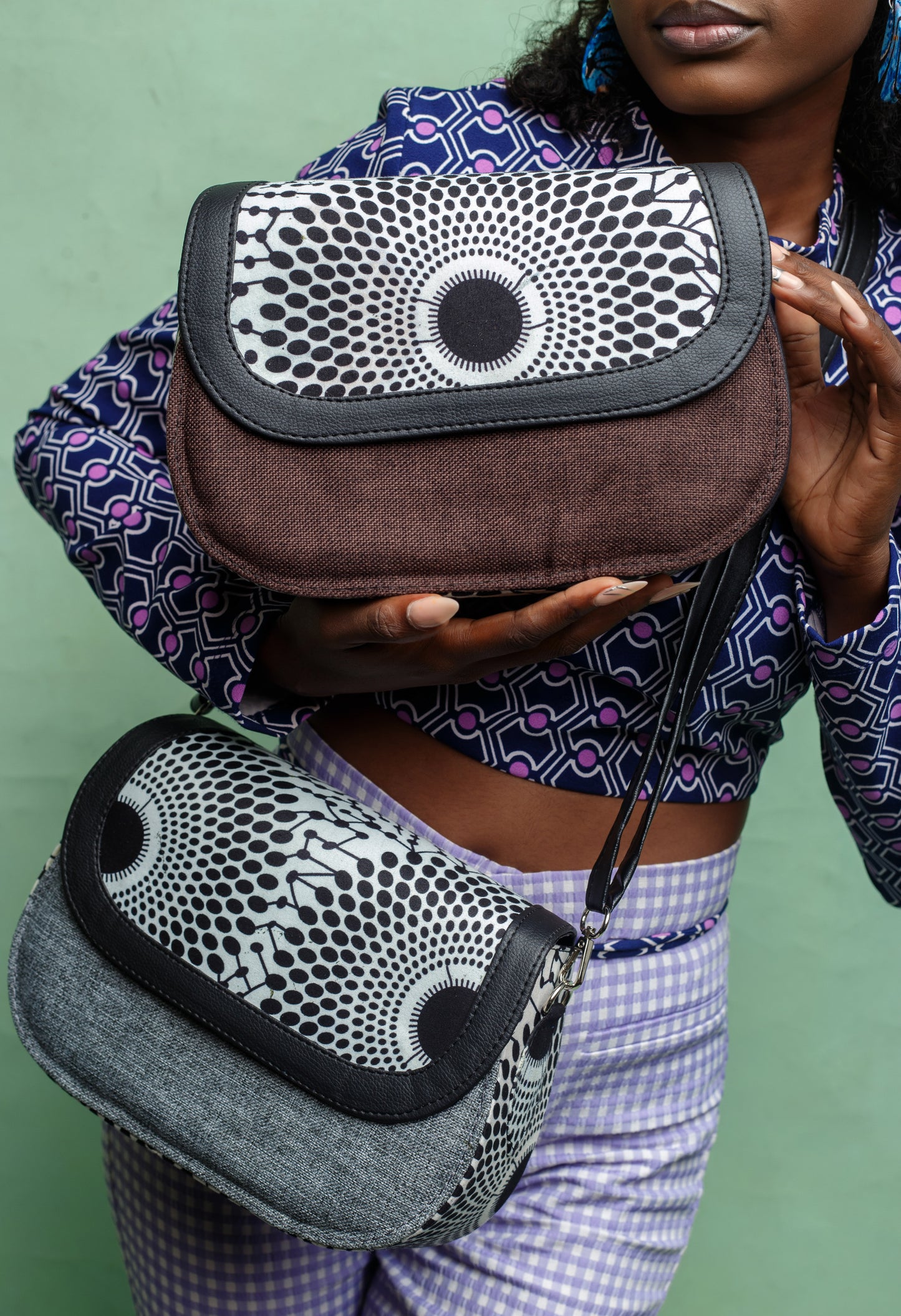 African print crossbody bag-  Grey Jute