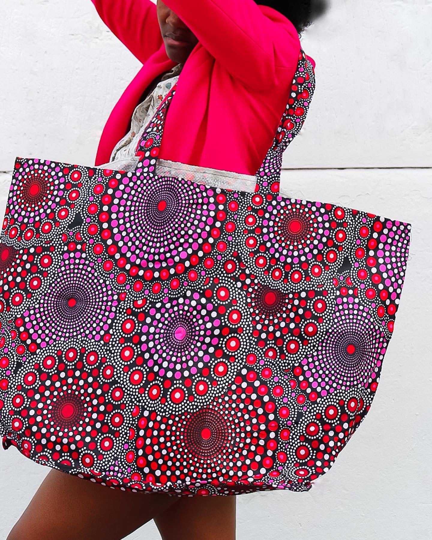 African Print Tote Bag - MAXI DAK TOTE - Pink motifs