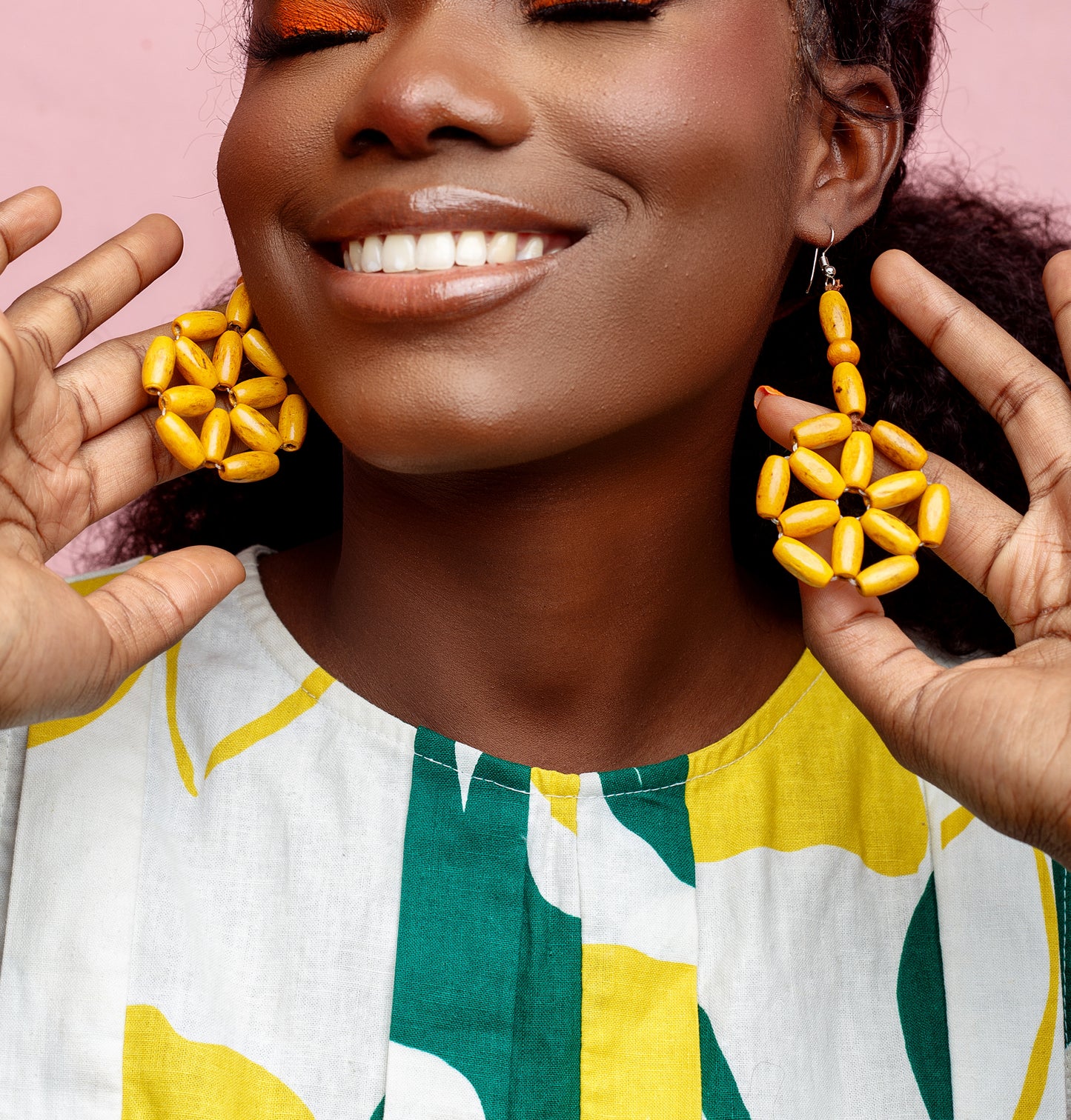 Boa African Beads Earrings- Yellow