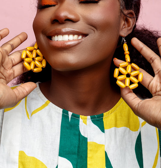 Boa African Beads Earrings- Yellow