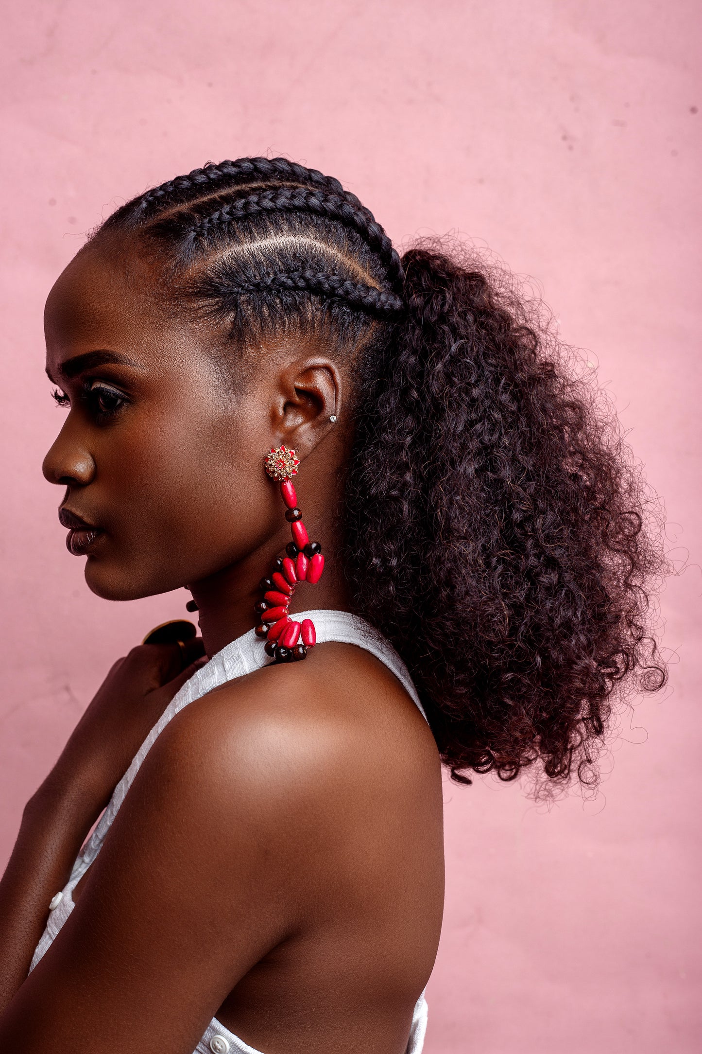 Boa African Beads Earrings- Fushia