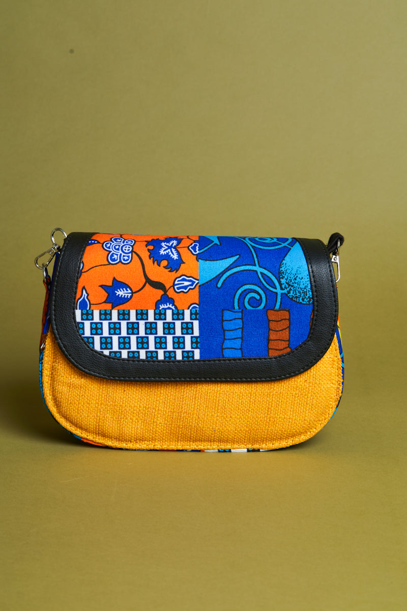 African print crossbody bag- Yellow Jute