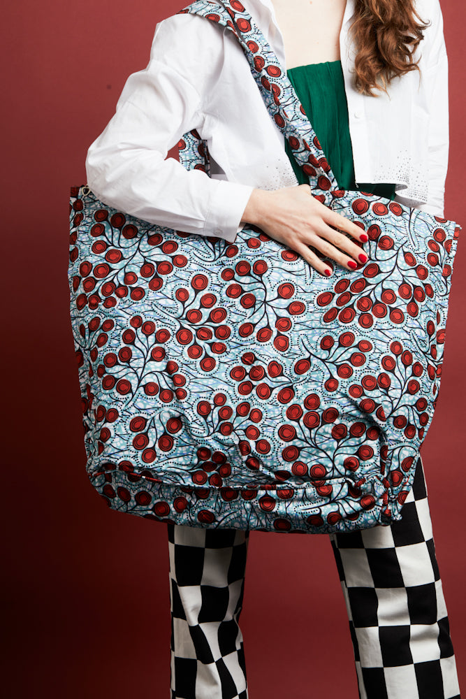 NEW- African Print Maxi Tote Bag - Red Cerise