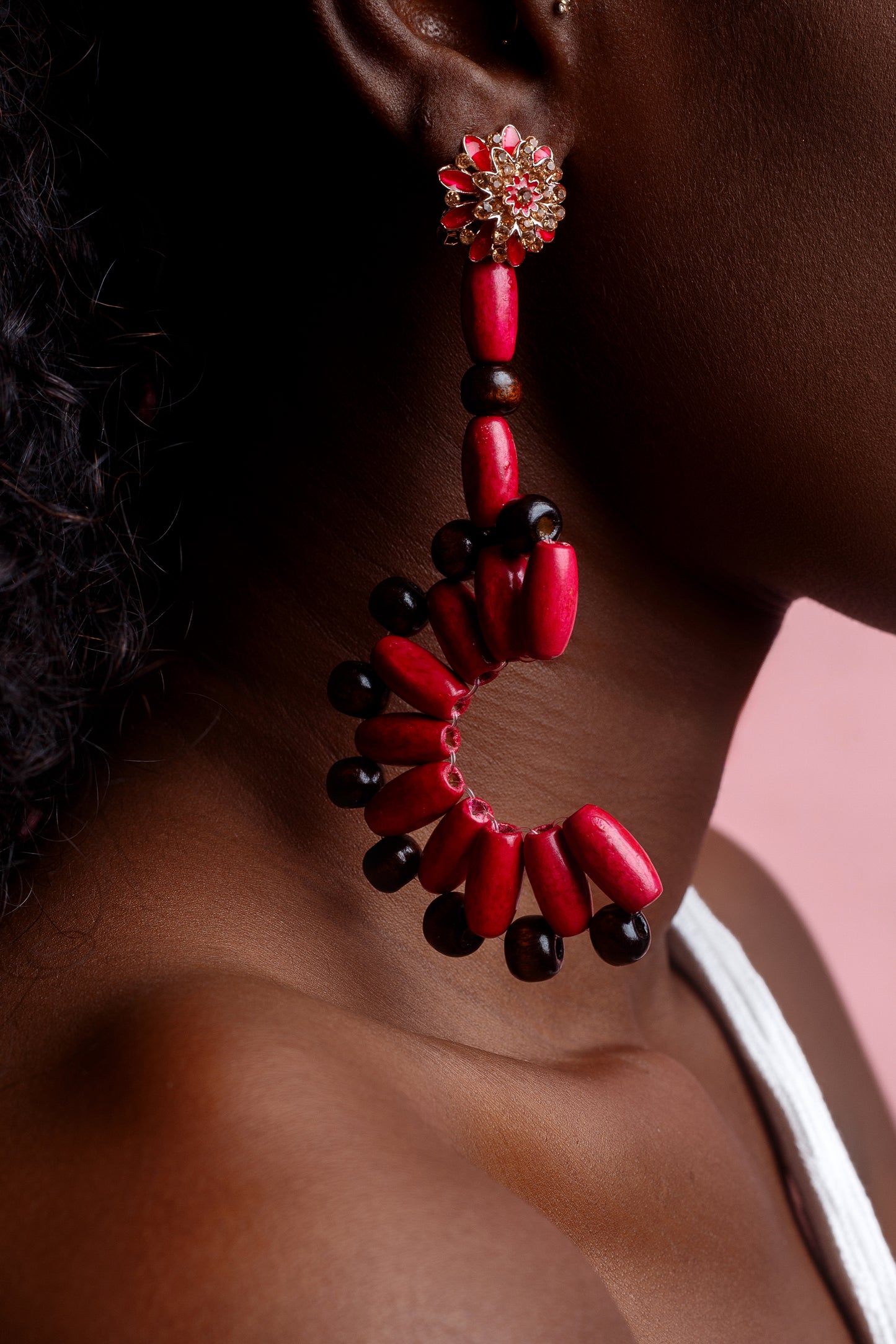 Boa African Beads Earrings- Fushia