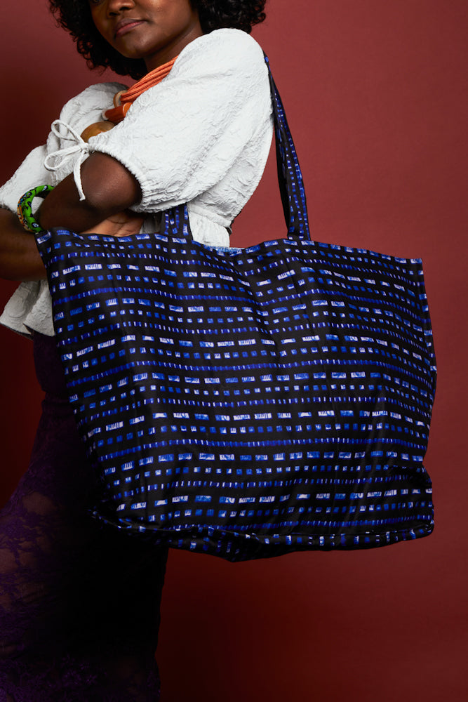 NEW- African Print Maxi Tote Bag - Blue Navy