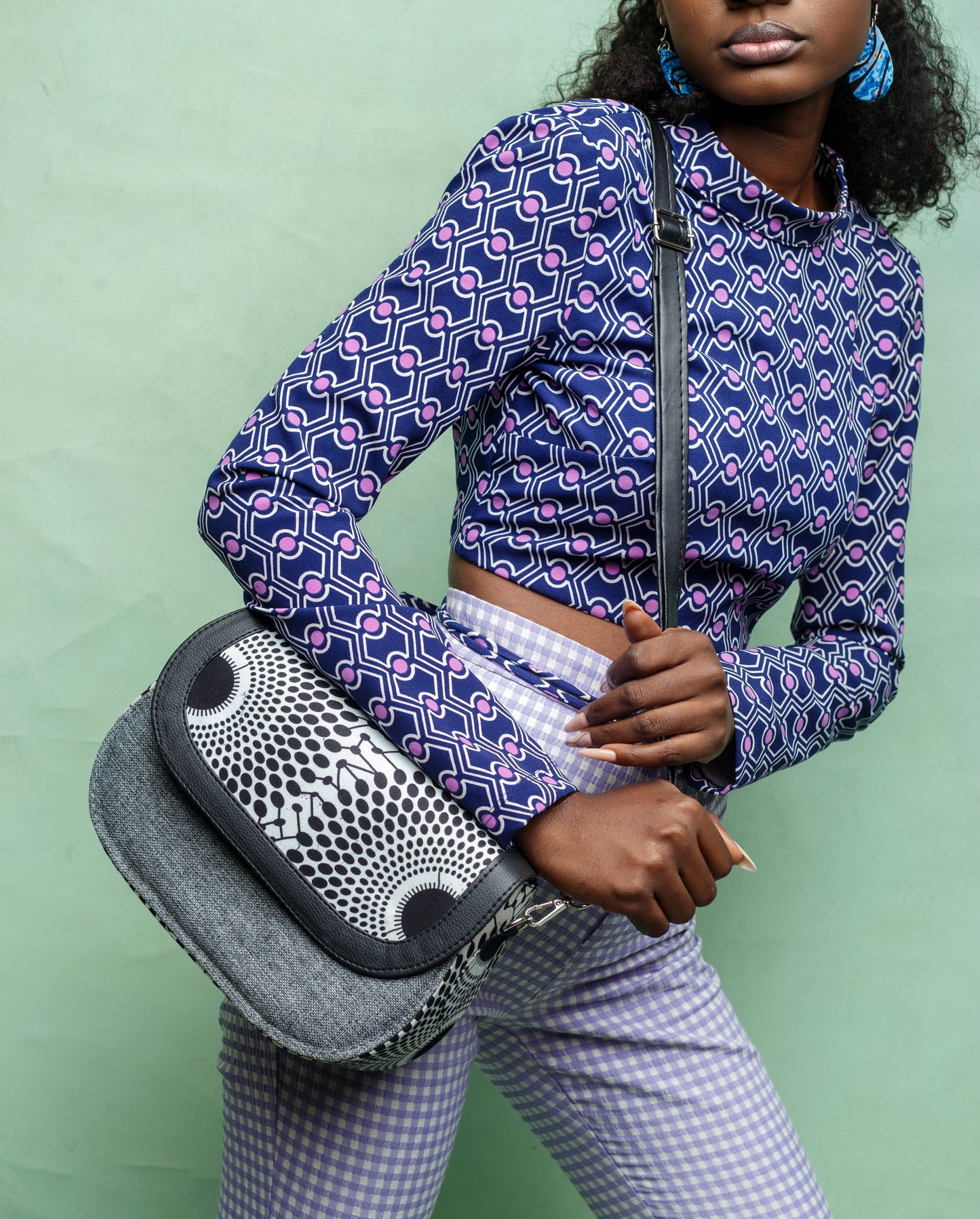 African print crossbody bag-  Grey Jute