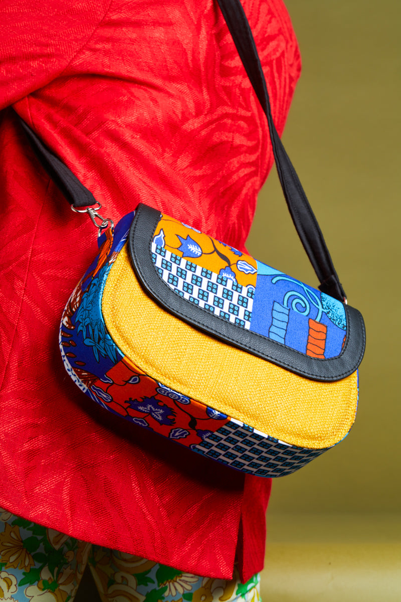 African print crossbody bag- Yellow Jute