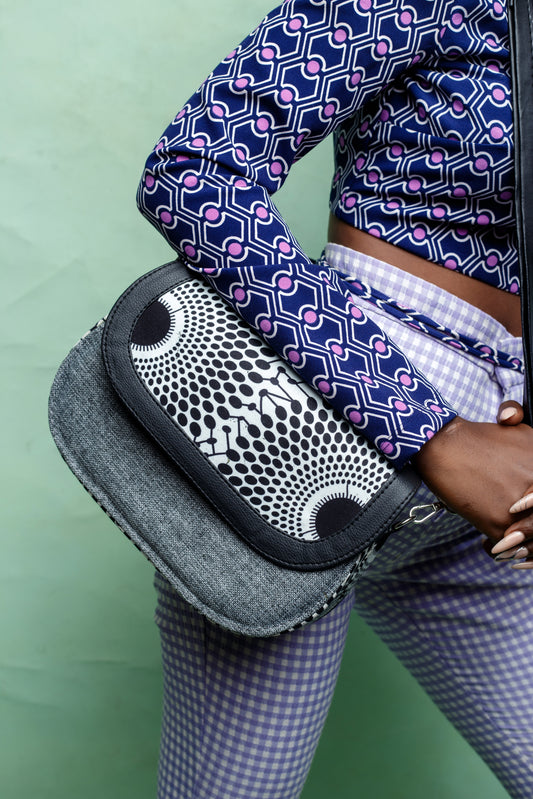 African print crossbody bag-  Grey Jute