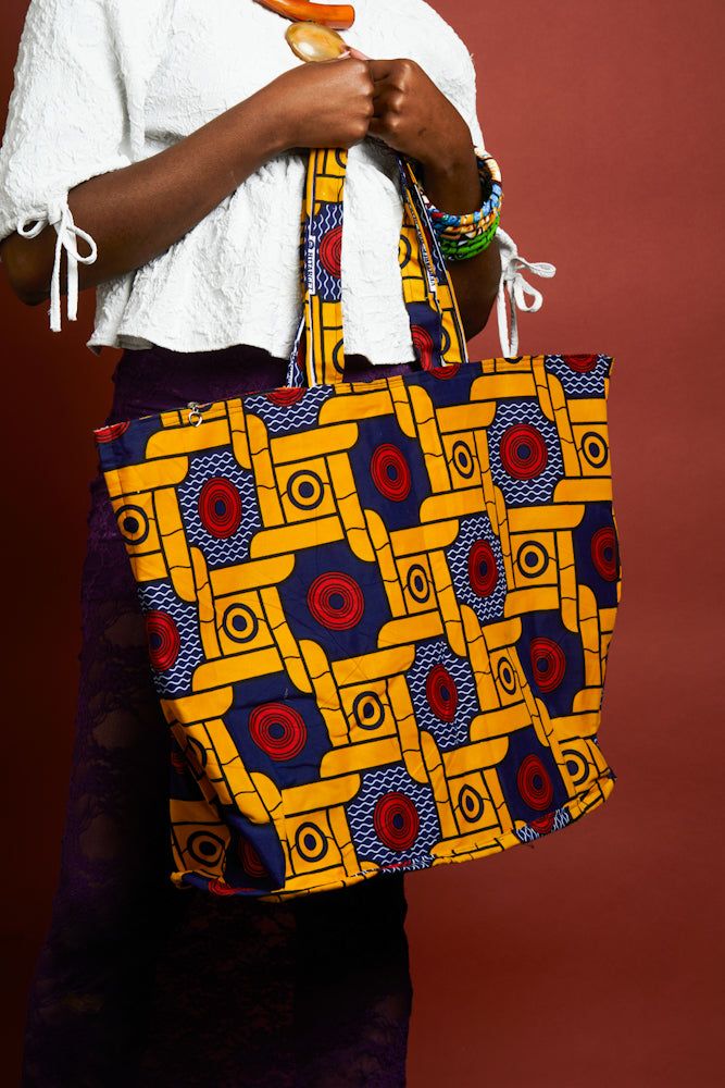 NEW- African Print Maxi Tote Bag - Yellow Motifs