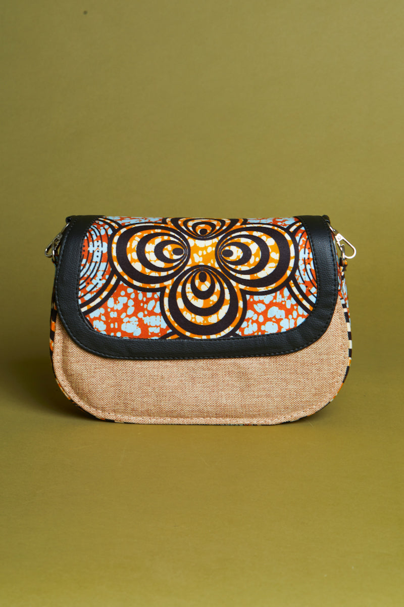 African print crossbody bag-  Natural Jute