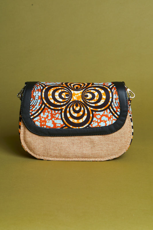 African print crossbody bag-  Natural Jute