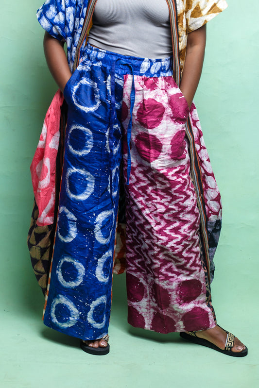 Adire Trousers - Pink/Blue