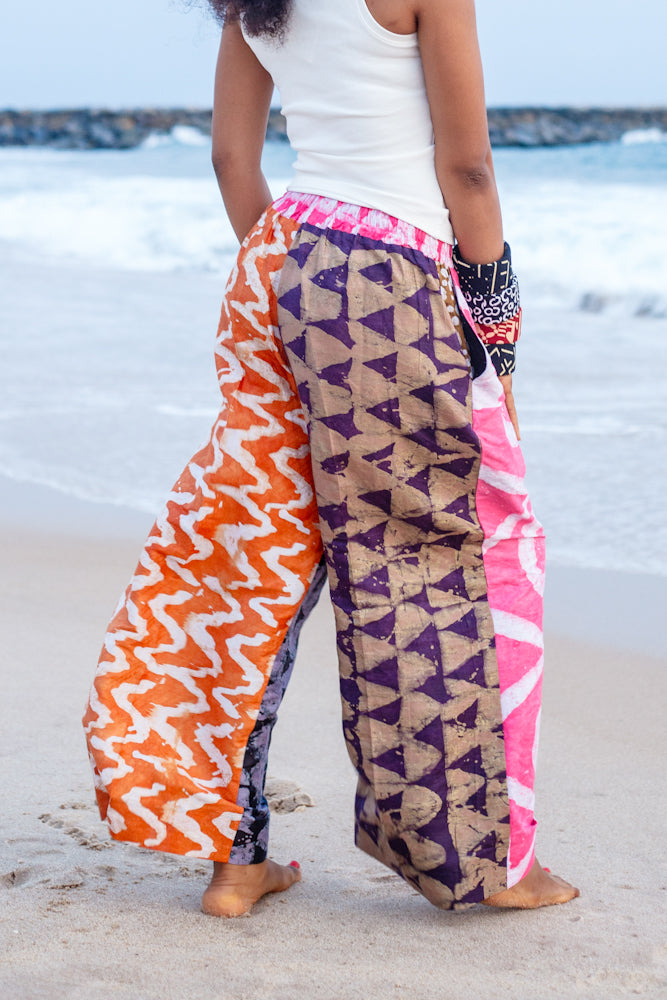 Adire trousers - Pink/ Navy