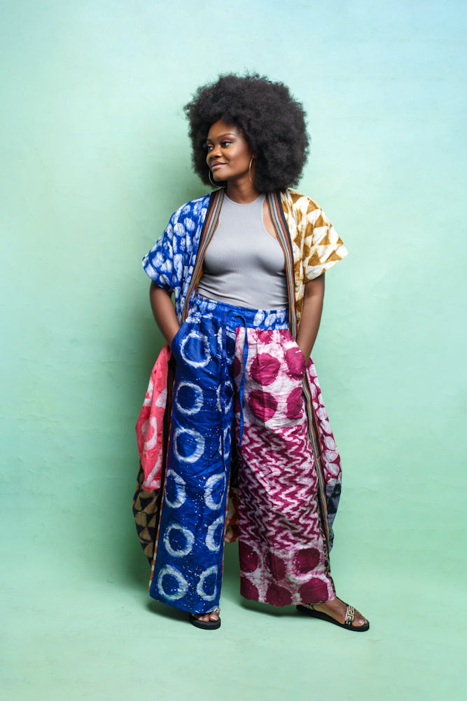 Adire Trousers - Pink/Blue