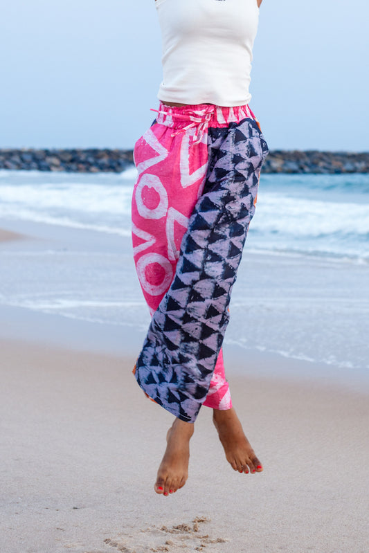 Adire trousers - Pink/ Navy