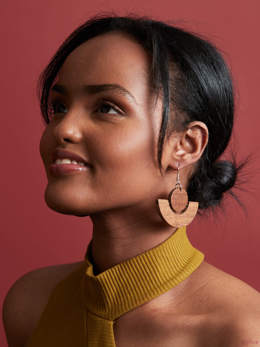 WOODEN SEMI MOON EARRINGS - Cece Finery