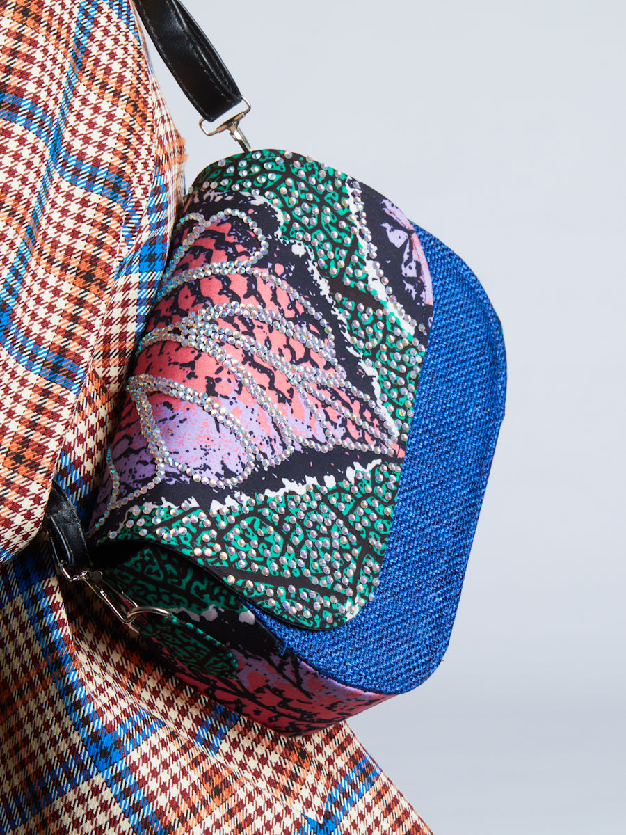 African print bag- Blue Diamanté Jute