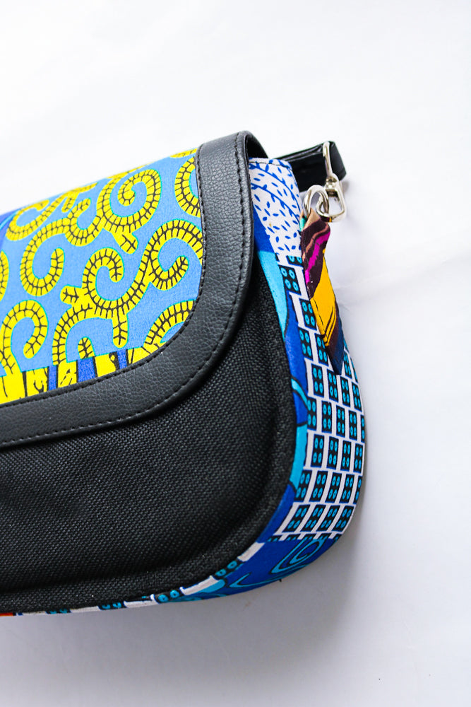 African print crossbody bag- Black Jute