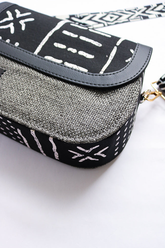 African print crossbody bag- Black Jute