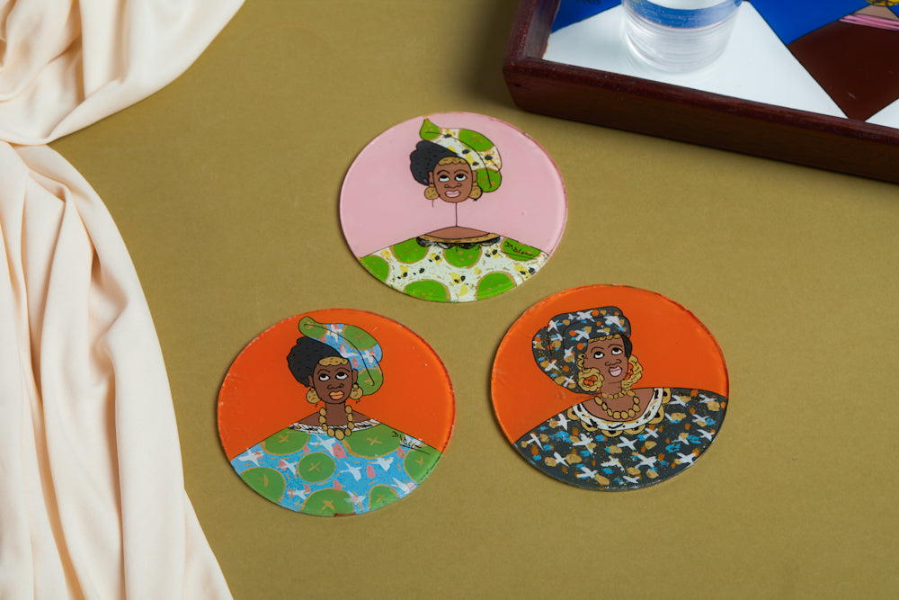 Dak Afro-chic glass coasters - Bright Ladies - Cece Finery