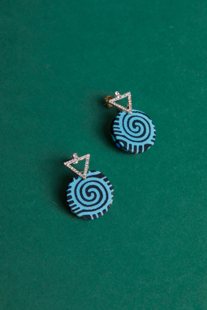 African print earrings- Bleu swirl
