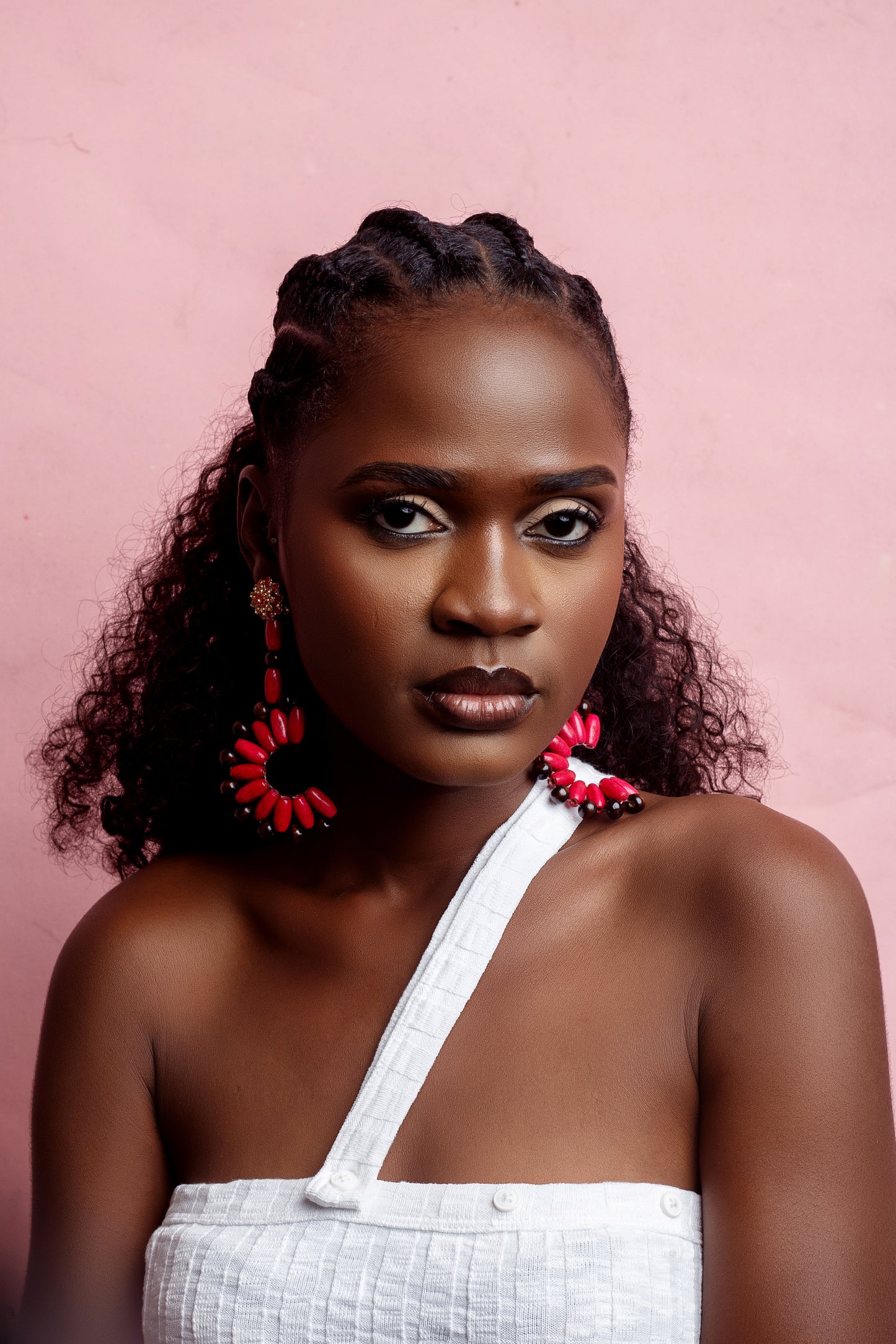 Boa African Beads Earrings- Fushia