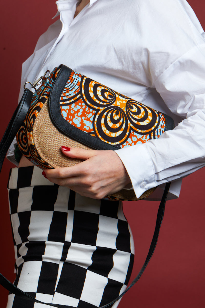 African print crossbody bag-  Natural Jute