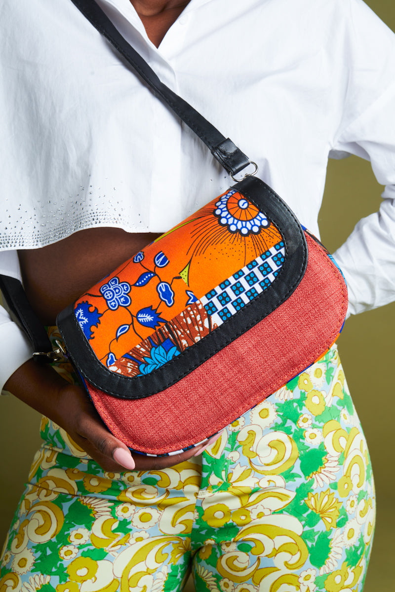 African print crossbody bag- Orange Jute