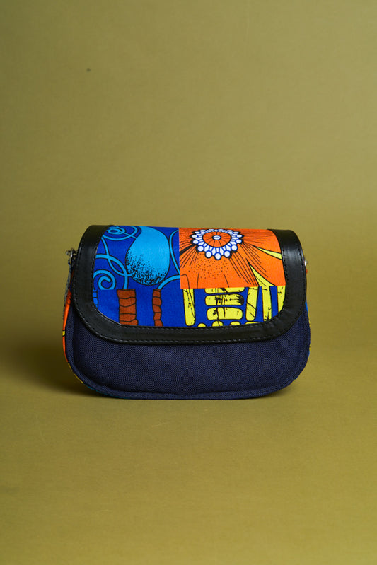 African print crossbody bag- Denim Blue