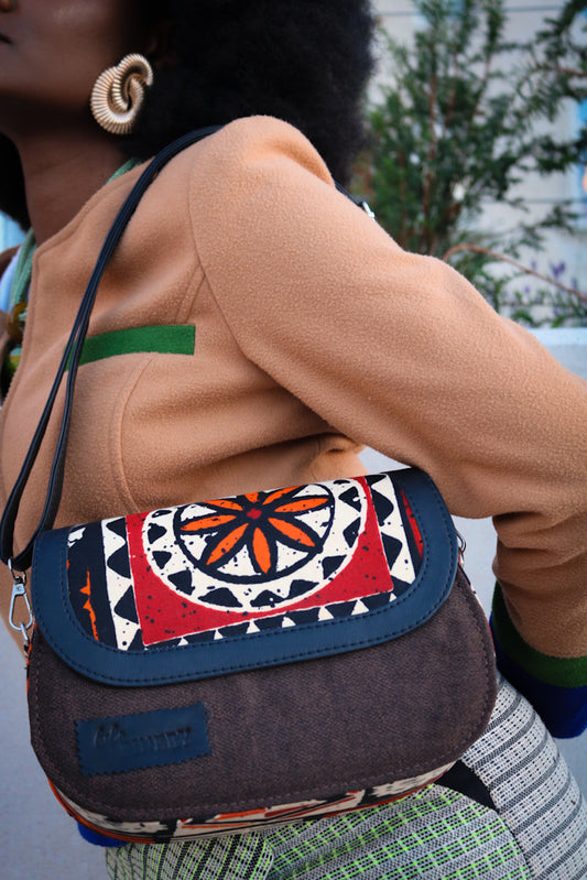 African print crossbody bag- Brown Jute
