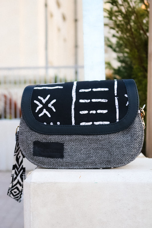 African print crossbody bag- Black Jute
