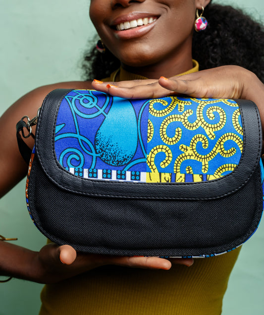 African print crossbody bag- Black Jute