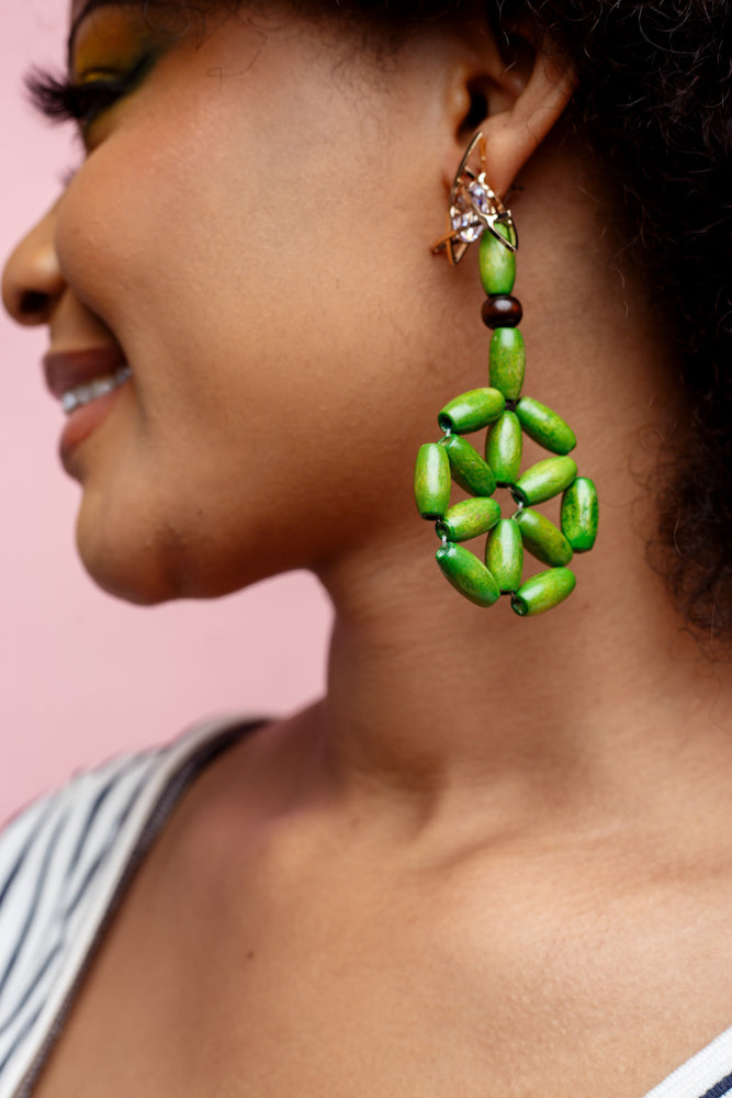 Boa African Beads Earrings- Green