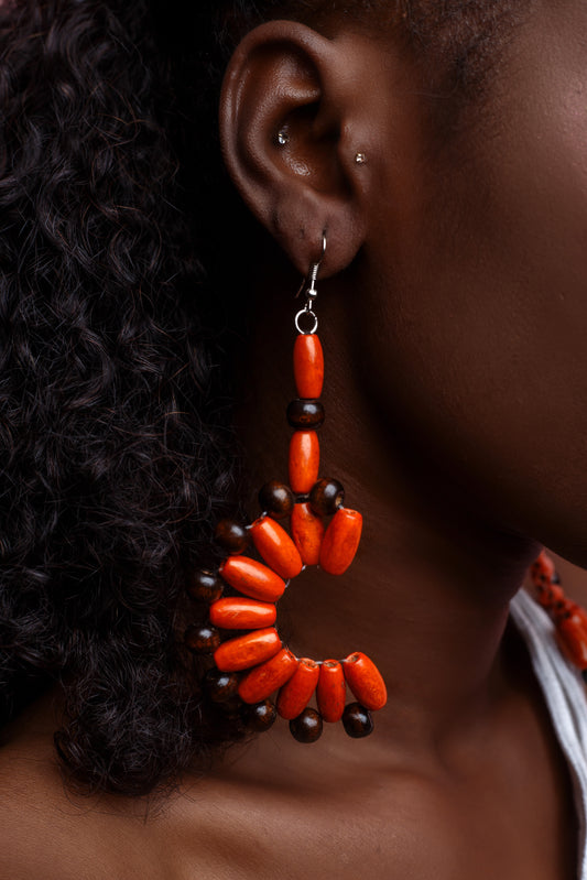 Boa African beaded earrings- Orange