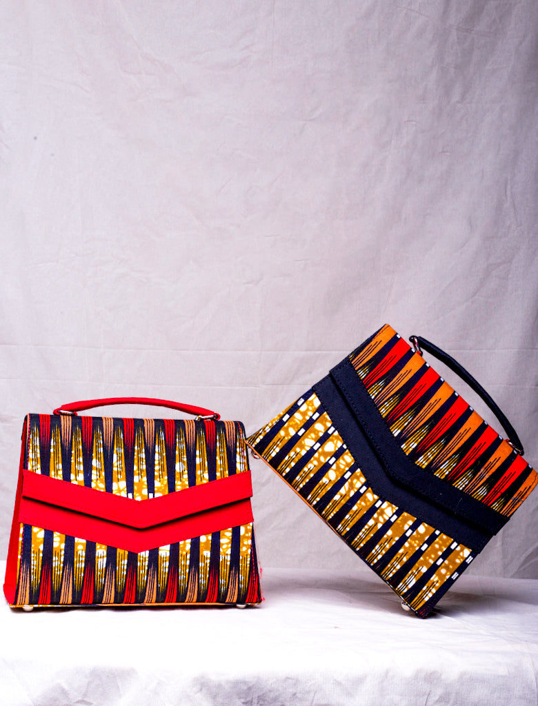 AFRICAN PRINT HANDBAG - WANI STRIPED - RED & GOLD