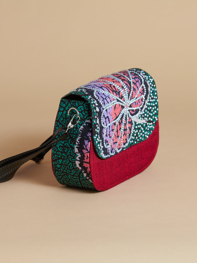 African Print Crossbody Bag - Diamanté Jute Red