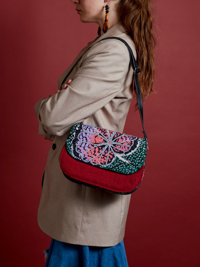 African Print Crossbody Bag - Diamanté Jute Red
